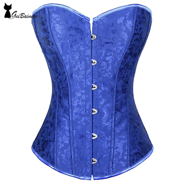 Royal Blue Corset Jacquard Lace up Overbust Boned Corset-in Bustiers ...