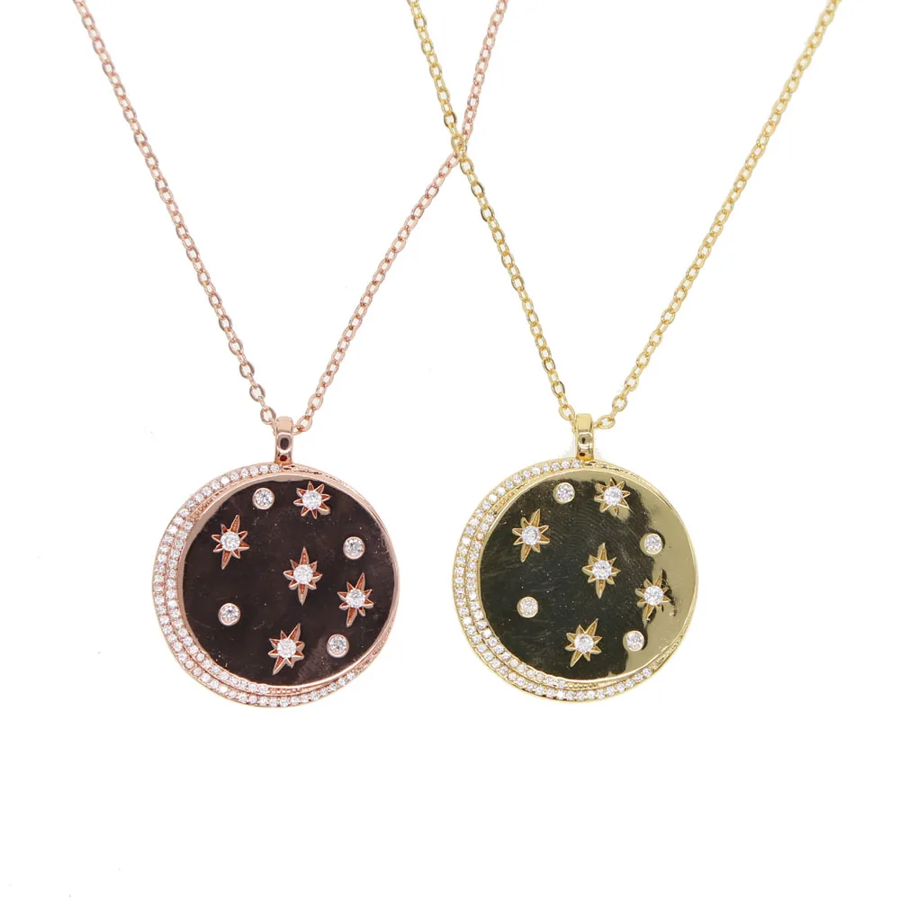 Позолоченная звезда signet AAA+ инкрустированный цирконами Луна Звезда Ожерелье с кулонами в виде монет для женщин геометрические простые классические модные ювелирные изделия