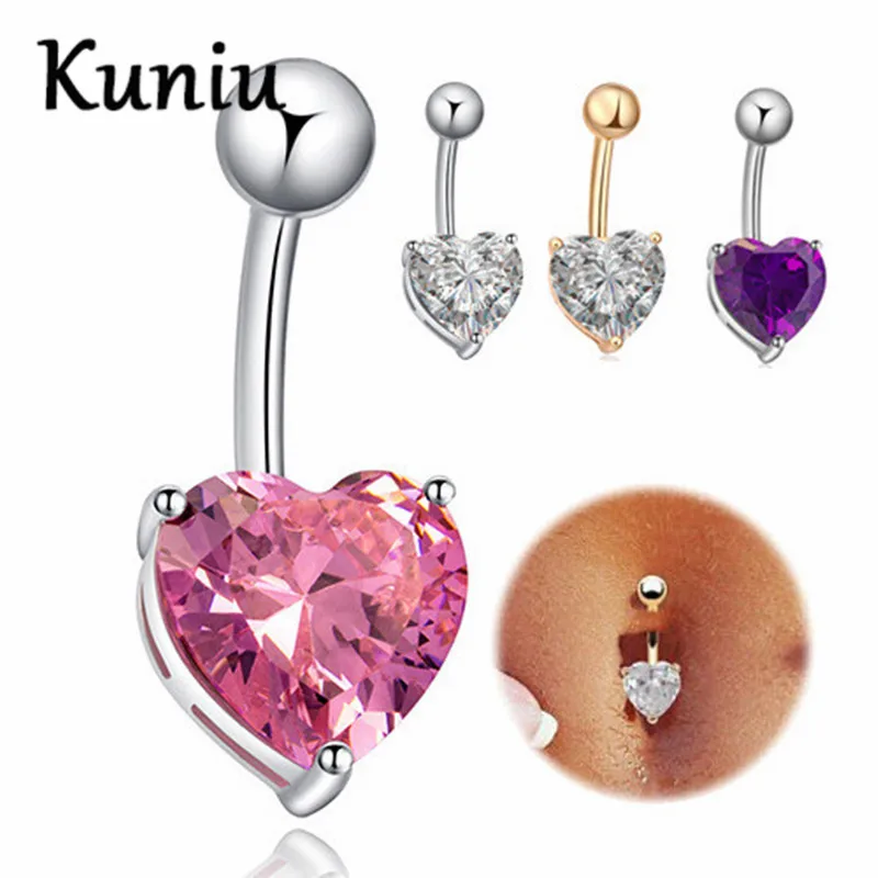 Buy Fashion Love Heart belly button rings Bar Gold