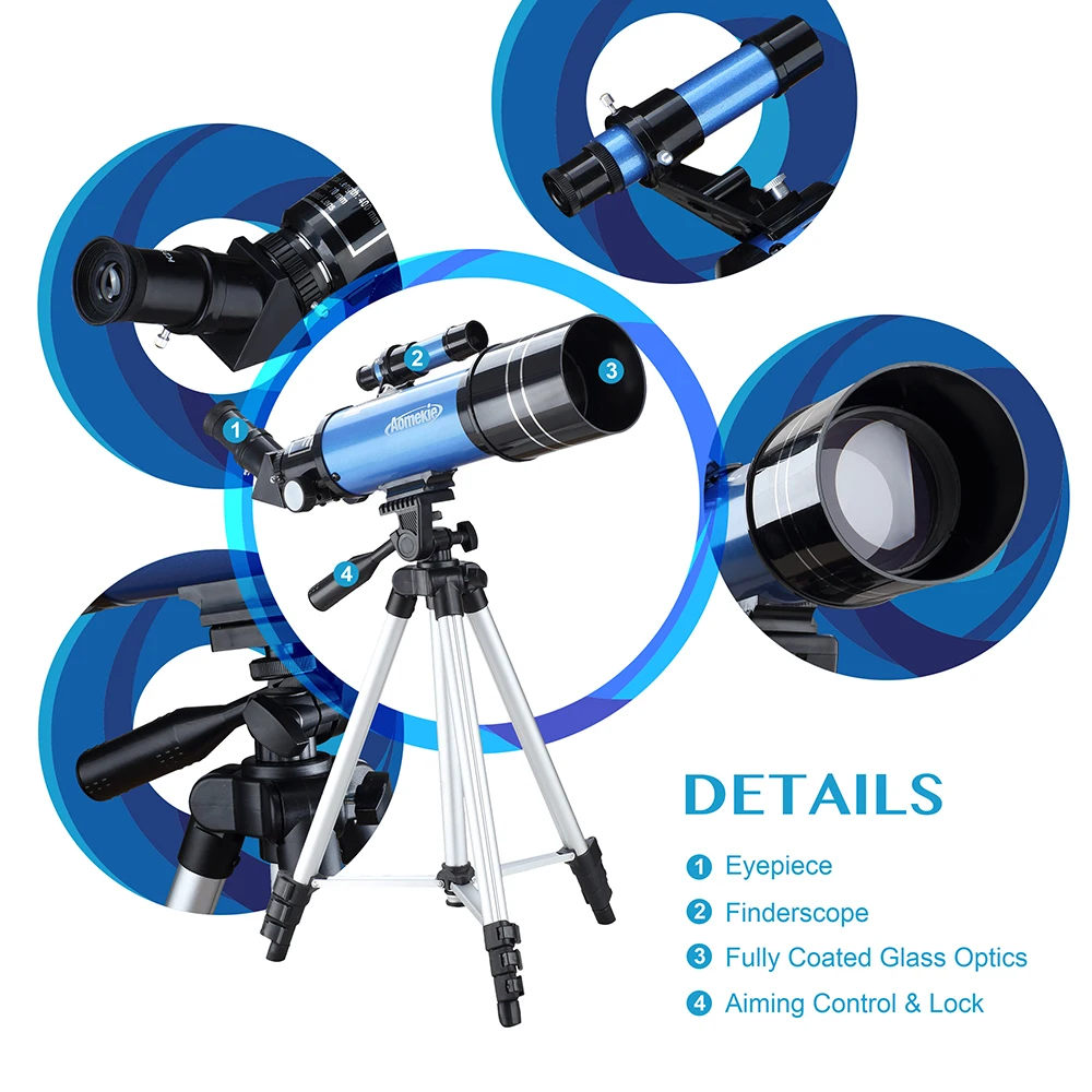 Refrator com Alta Ereta para o Espaço Aomekie Telescópio Tripé Móvel Suporte 16x - 66x Imagem Lua Assistindo Crianças Iniciantes Presente 40070 10 móvel suporte 16x 66x imagem ereta para