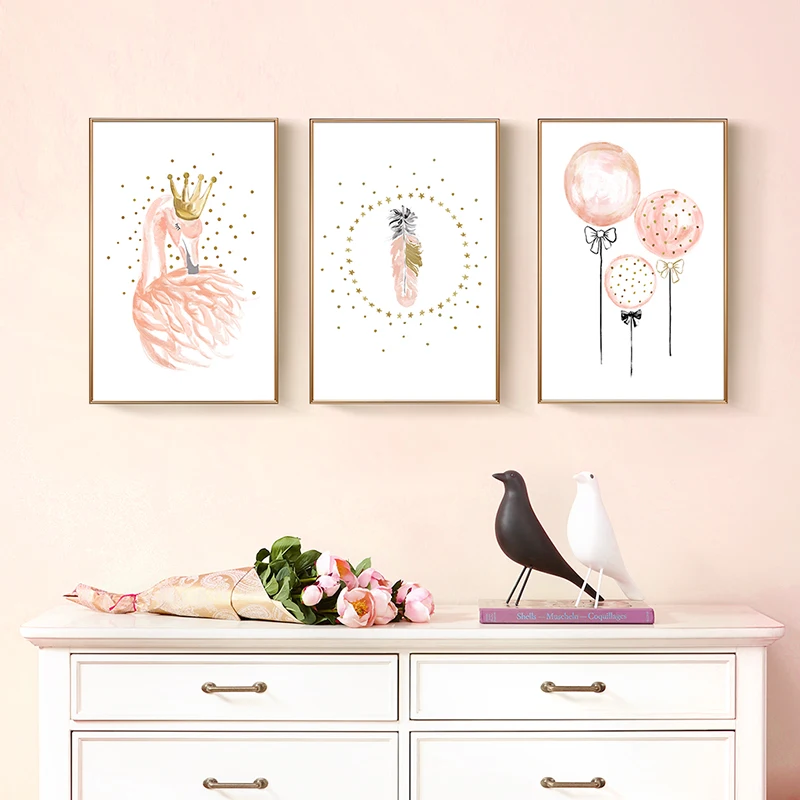 

Nordic Poster Cartoon Kids Pink Flamingo Canvas Art Modern Posters Wall Art Canvas Painting Posters And Prints Cuadros Frameless
