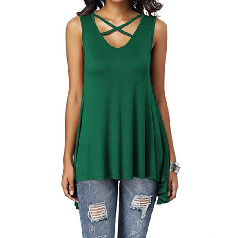 Summer Women Sleeveless Cross Vest V Neck Casual Holiday Blouse Tops T-shirt New