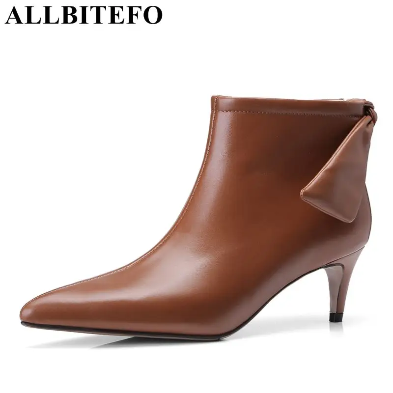 

ALLBITEFO natural genuine leather ankle women boots fashion bow design Spring Autumn ladies ladies boots motorcycle boots shoes