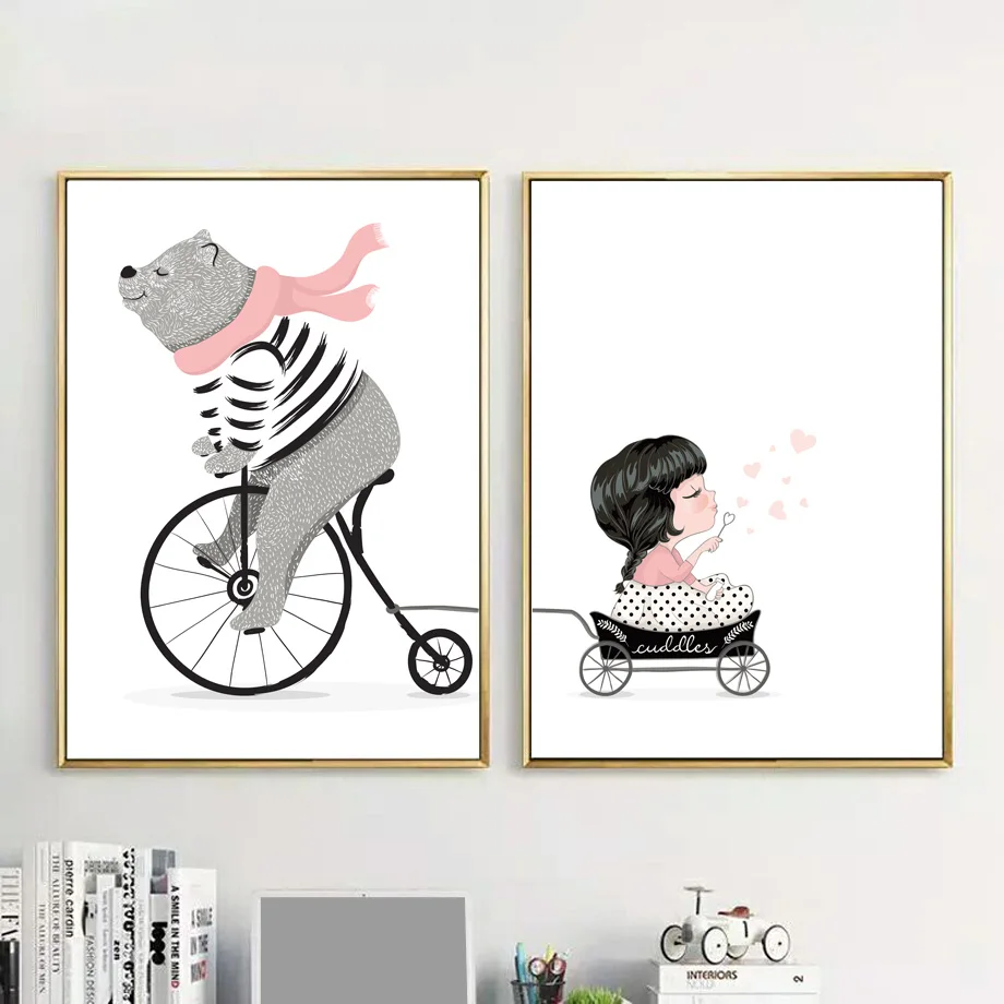 Wall-Art-Print-Bear-Travel-With-Little-Girl-Canvas-Painting-Nordic-Cartoon-Posters-And-Prints-Canvas (1)