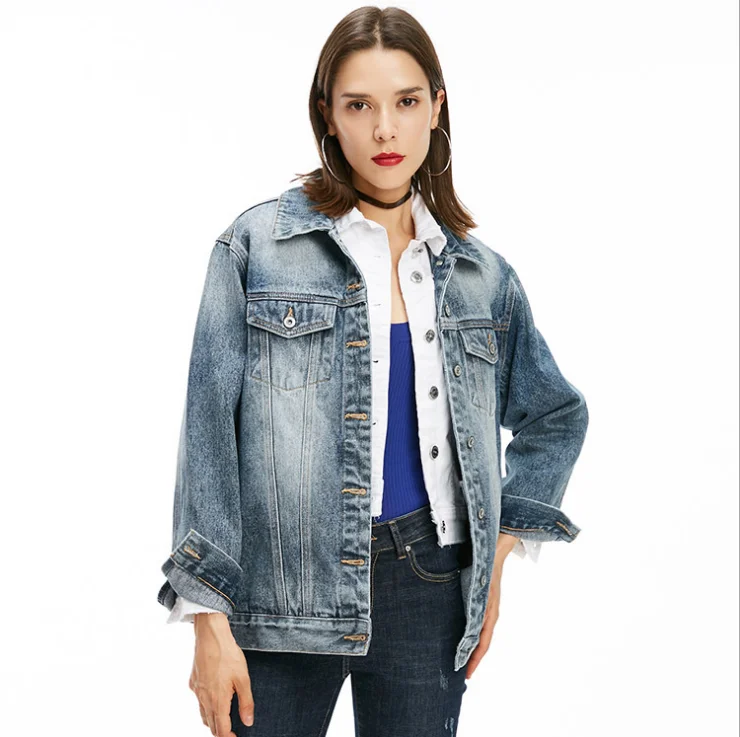 

Oversize Loose Female's Denim Jacket For AW2019 New Collection, Ripped Wash, Enzyme Wash, Boyfriend Style, Fashionable Nice Wear
