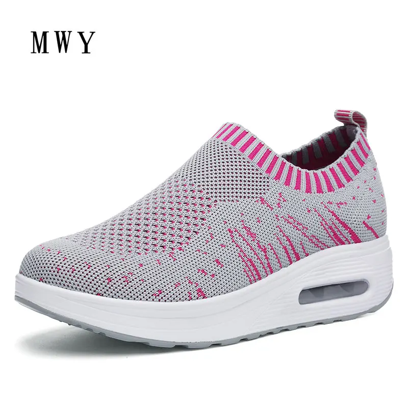 

MWY Women Flats Platform Shoe Stretch Fabric Women Moccasins Creepers Slipony Female Casual Summer Shoe Ladies Height Increasing