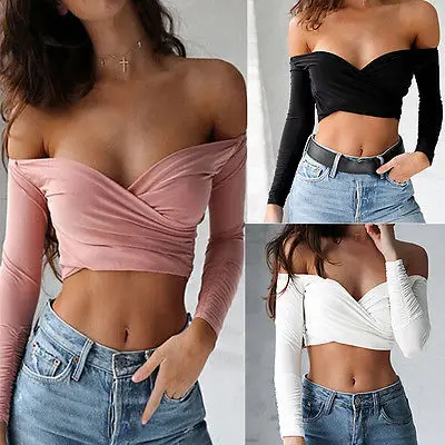 

Newest Arrivals Fashion Hot Women Summe Slash Neck Sexy Top Long Sleeve Casual Tops T-Shirt Beach Clubwear Ladies Tee