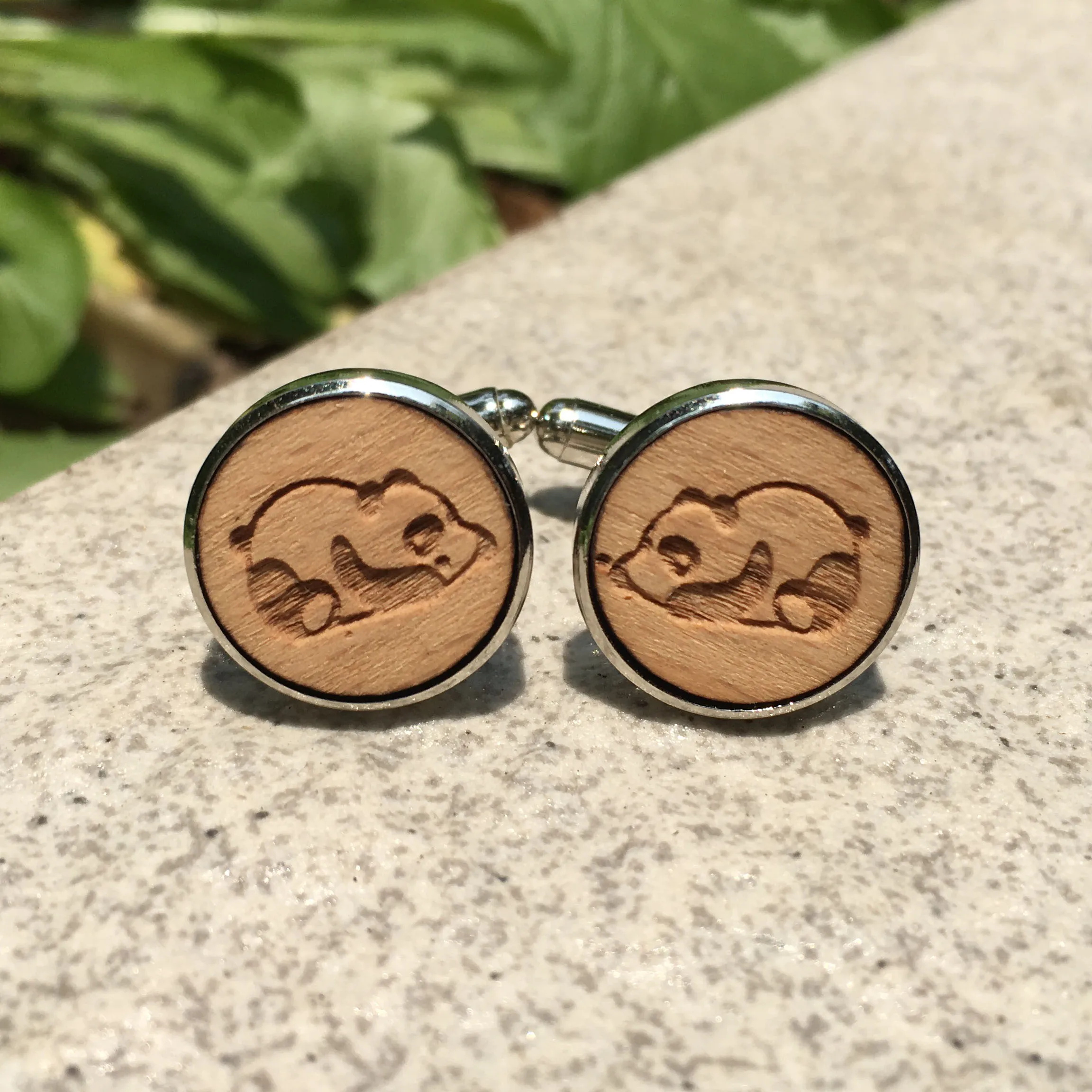 

Panda Laser Cut Wood Cufflinks Wedding Accessories Animal Wooden Cuff Links Panda Cufflinks X 5 Pairs