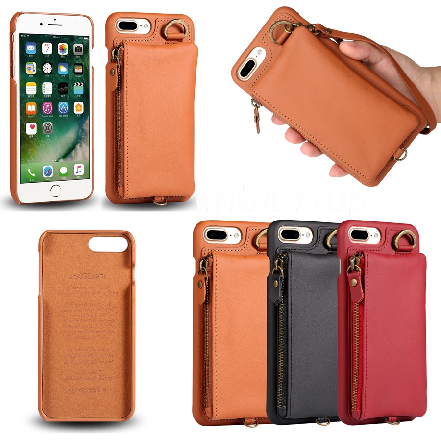

effelon New Arrival 2in1 Wallet Real Leather Case for iPhone 7 Cover Card Holder For iPhone 7 Plus Zipper Belt Clip Pouch