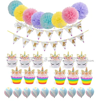 

Happy Birthday Bunting Banner Unicorn Themed Party Favors Decorations for Cute Fantasy Fairy Girls Birthday Party Supplis