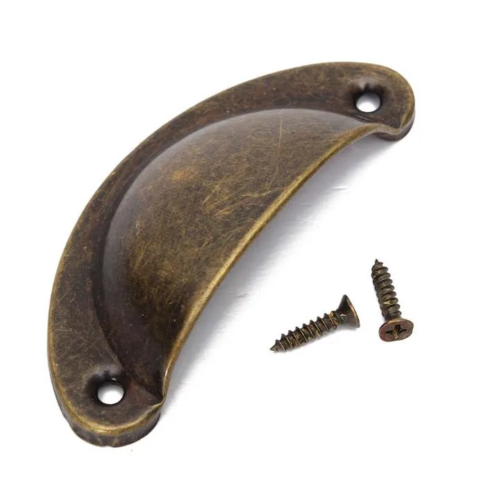 Brass Drawer Pull Cup Promotion-Shop For Promotional Brass Drawer 82mm*35mm Solid Brass Iron Antique Shell Cup Drawer Cupboard Cabinet Door Pull Handles 20PCS - Brass Drawer Pull Cup Promotion-Shop For Promotional Brass Drawer