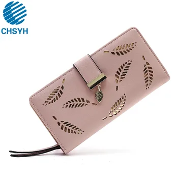 

Korean Fashion Women's Long Leaf Wallet Ladies Hand Bag Mobile Phone Bag Card Bag Female Hollow Out Brand Wellet
