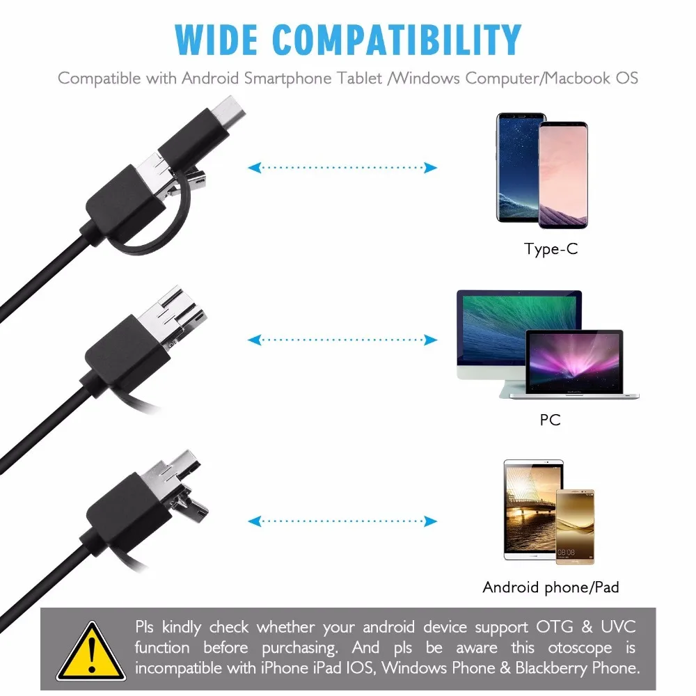 Визуальный эндоскоп Type C 3 в 1 с USB OTG для чистки ушей ложка ухочистка