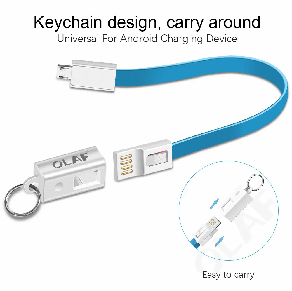 Мини брелок OLAF кабель Micro USB для iPhone 8 7 зарядный с подсветкой портативный шнур