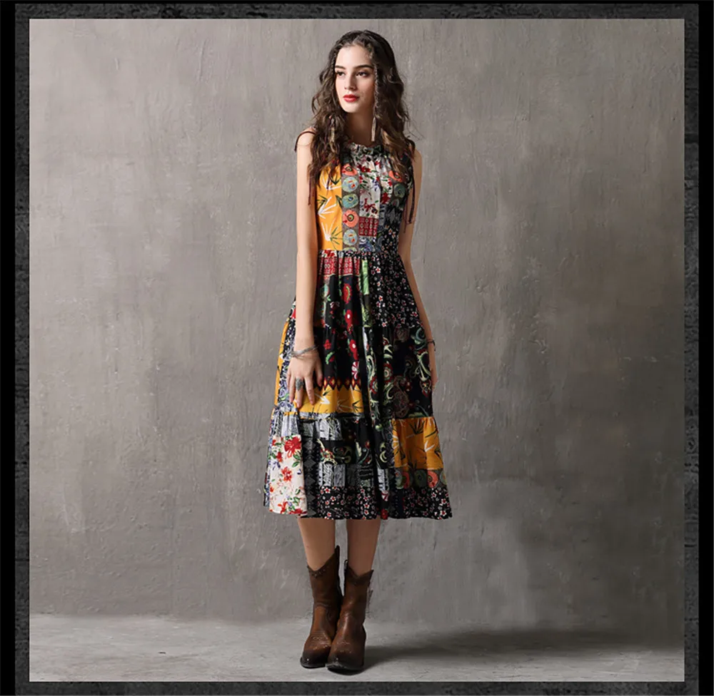Vintage Printed Summer Dress 2018 New Denim Women Tank Dresses Sleeveless A-line Ruffles Hem Sundresses Vestidos Femininas (12)