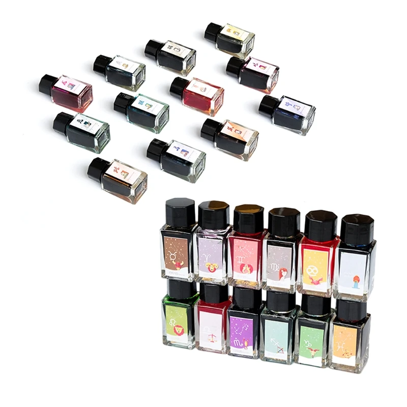 

Colored Bottled Fountain Pen Ink Zodiac Signs Cover Refilling Liquid Color 18ml
