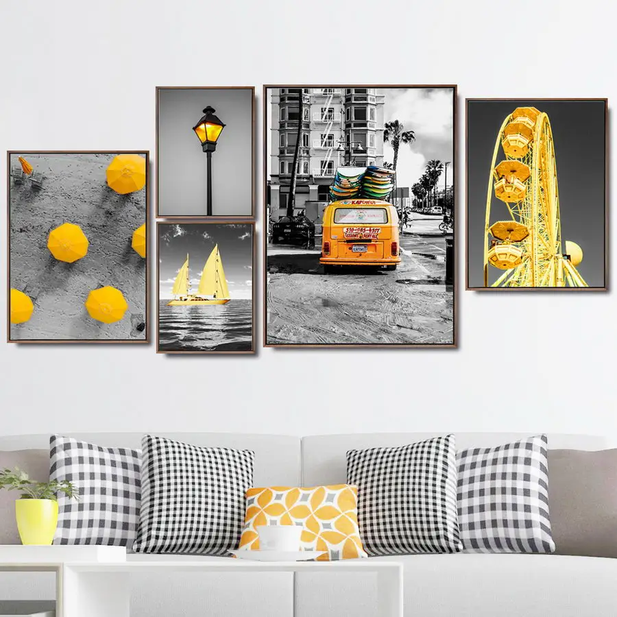 Северная Европа украшение дома плакат и принты настенные картины для гостиной стены искусства холст живопись город желтый автомобиль