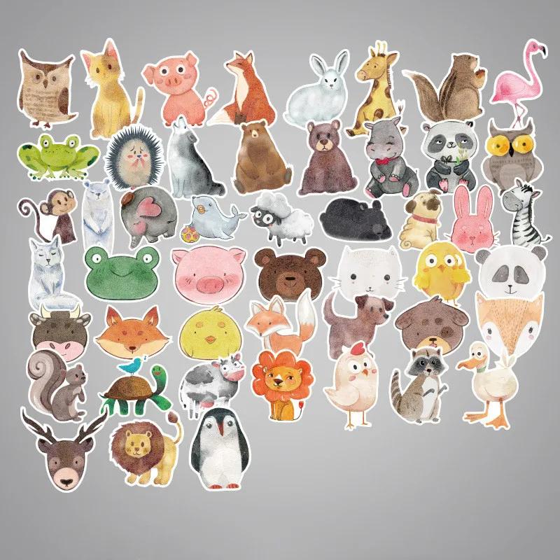 

50pcs/lot Waterproof Super Cute Cartoon Animal Stickers For Car Laptop Phone Pad Bicycle Decal Kids Gift Cat Pig Dog