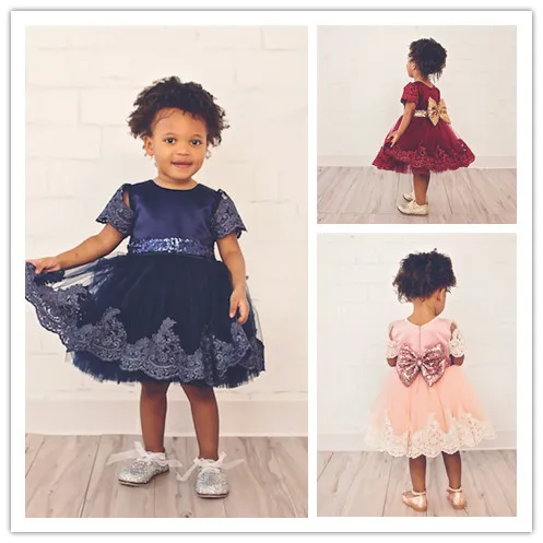 

Infant Baptism flower Girl Dresses Children Dress Big Bow Party Summer Princess Baby Girl Wedding 1 Year Birthday Dress Birthday