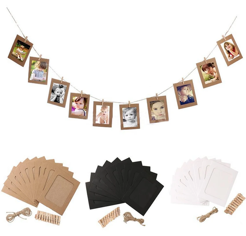 10pcs Paper Photo Set Wall Picture Hanging Frame Album Rope Clip Home Decor DIY 