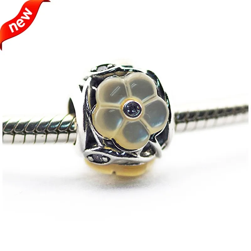 

Genuine 925 Sterling-Silver-Jewelry pandulaso Beads for Bracelets Luminous Floral Charm Silver Beads for Jewelry Making FL386