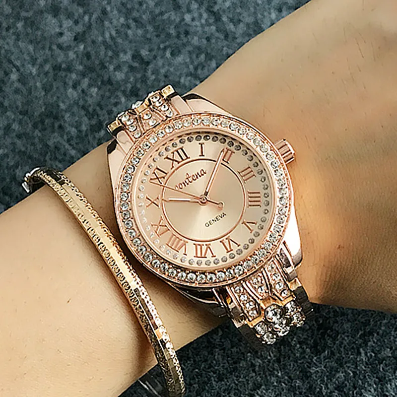 

Contena Roman Style Luxury Rhinestone Ladies Watch Female Retro business Bracelet Wristwatches Classical Women's Watches Hour