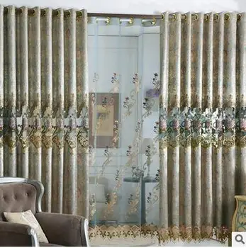 

100% Polyester Pastoral Pure and fresh Luxury High-grade embroidered curtains Fabric for Kitchen Blackout Fashion Curtain