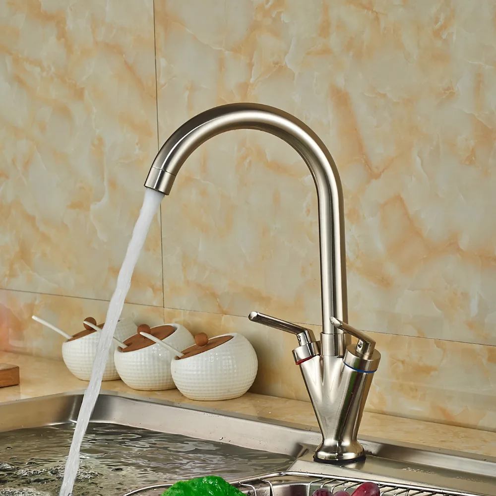 Wholesale And Retail Promotion Nickel Brushed Kitchen Faucet Swivel Spout Vessel Sink Mixer Tap Deck Mounted Hot and Cold Water hot sale brushed nickel kitchen faucet spring style swivel spout single handle vessel mixer tap