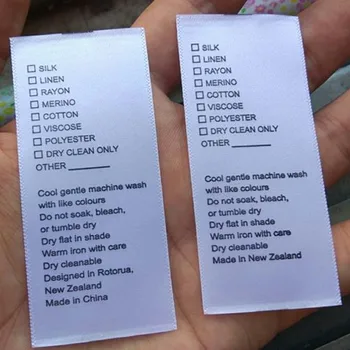 

1000PCS Custom New Zealand Soft satin ribbon washing labels clothing White care label 8 * 3.5 cm