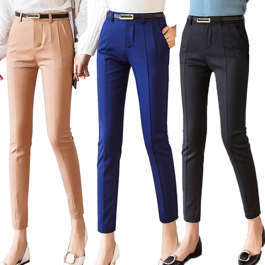 Trousers Women 2019 New  Ankle-length Capris Female Leggings Pantalon Femme Workwear Slim High Waist Elastic Casual Woman Pants women straight jeans patchwork organ pocket elasticated waist denim pants female new casual workwear style multi pocket trousers