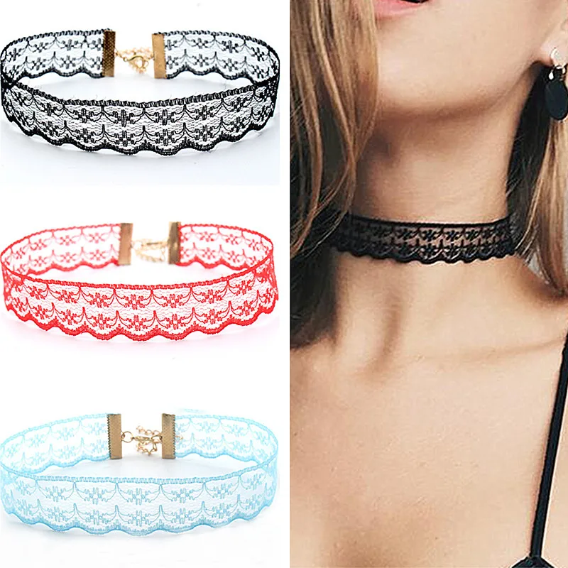 

N230 Lace Sexy Choker Necklaces For Women Colorful Punk Hollow Colar Flower Statement Necklace Collares Bijoux Night Club HOT