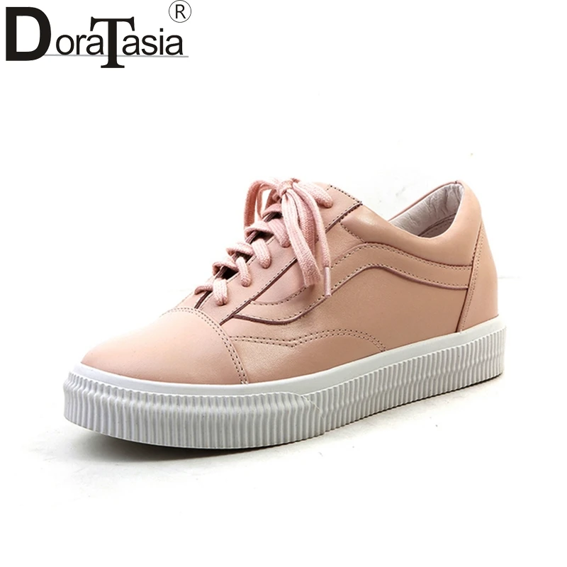 

DoraTasia 2018 Genuie Cow Leather Large Size 34-40 Lace Up Women Shoes Woman Woman Shoes Sneakers Flats