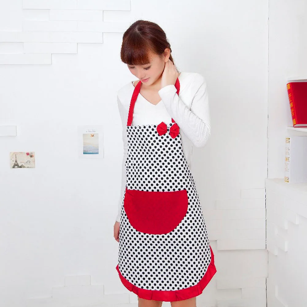 2017 Kitchen Apron for Women Cute Black Dot BowKnot Dot Women Kitchen Apron Restaurant Bib