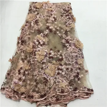

High class lady dress material French tulle net lace fabric with 3d flower HNZ36(5yards/lot)