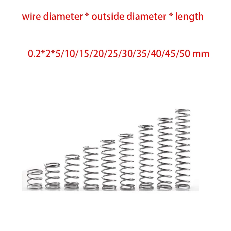 10 шт. диаметр провода 0,2 мм наружный диаметр 2 мм длина 5-50 мм из нержавеющей стали Пружина сжатия пружины растяжения