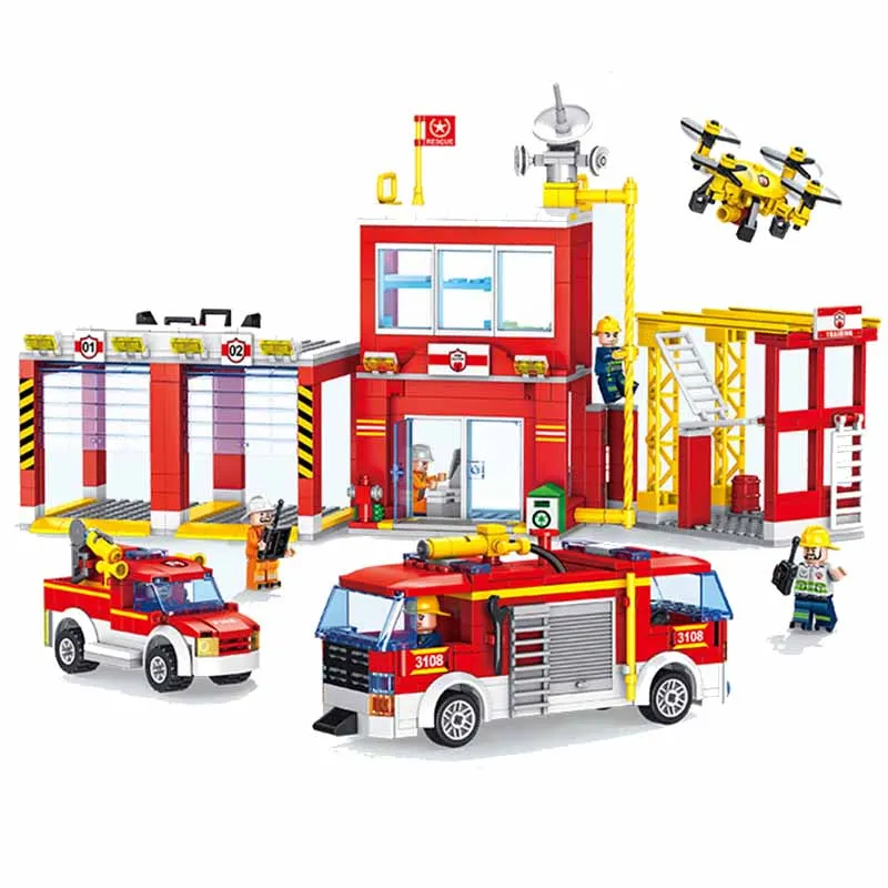 

872pcs Fireman Series Car Helicopter Building Blocks Legoings City DIY Bricks Model Figures Educational Kids Toys