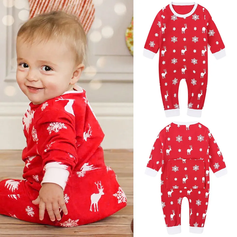 

Perimedes Christmas Baby Girl Boys Romper Winter Clothes Toddler Baby Boys Girls Long Sleeves Snowflake Deer Print Romper