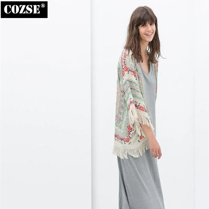 

2015 New Spring European Positioning Printed Kimono Women Coat Loose Coat Women Free Shipping H8227