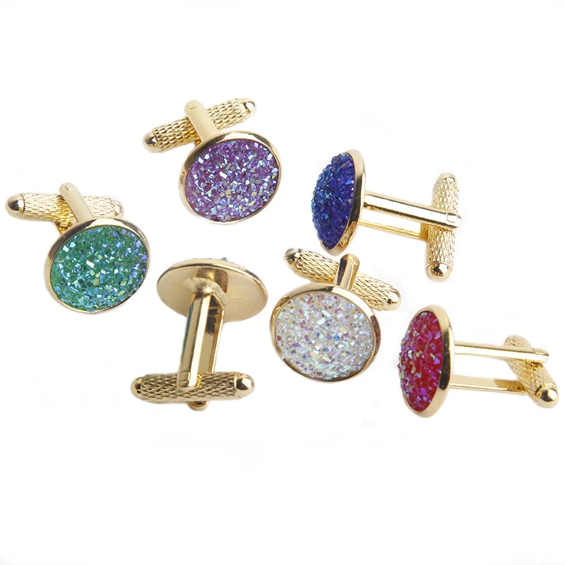Simple Fashion Shirt Cufflinks for Men Drusy Rhinestones Cuff Links Round Sleeve Button Christmas Gifts Men's Cuff link Gemelos - 6