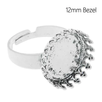 

12 mm Bezel Antique Silver Plated Ring Blanks Ring Tray Setting For Cabochons or Stickers, 20 pcs per package-C4687