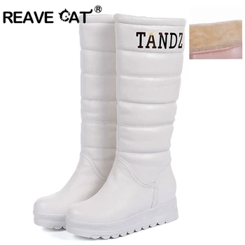 

REAVE CAT Top quality 2018 Women Autumn winter Warm High heel boots Slip-on Fashion Shoes woman Platforms Long high boots A839