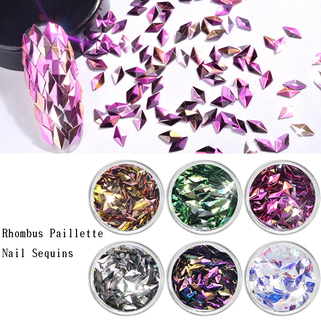 Triangle Rhombus 6 Boxes Colorful Flakes Glitter Paillette