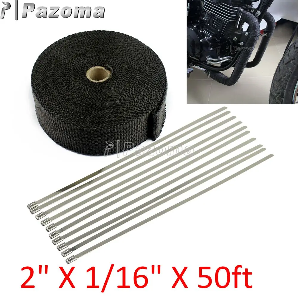 2/" x 25/' Roll With Stainless Steel Zip Ties Black Exhaust//Header Heat Wrap