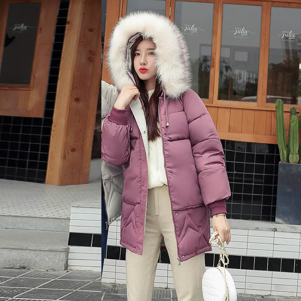 PinkyIsBlack/Новинка года; Длинные парки для женщин; женская зимняя куртка; пальто с меховым капюшоном; толстый пуховик; теплая хлопковая куртка; женская верхняя одежда; парки - Цвет: Фиолетовый