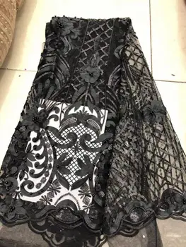 

black 2019 High Quality Nigerian Tulle Lace Fabrics Latest Beaded Mesh African Lace Fabric Bride French Net Lace Fabric(FJ-3-19
