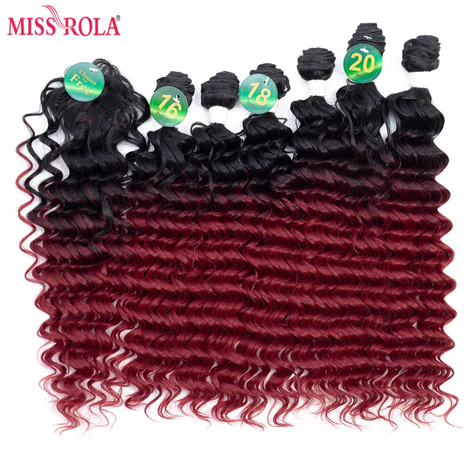 Miss Rola Ombre Synthetic Hair Extensions Deep Wave Hair Weaves 18-20 inch 6pcs/Pack 200g Kanekalon Wefts for Women