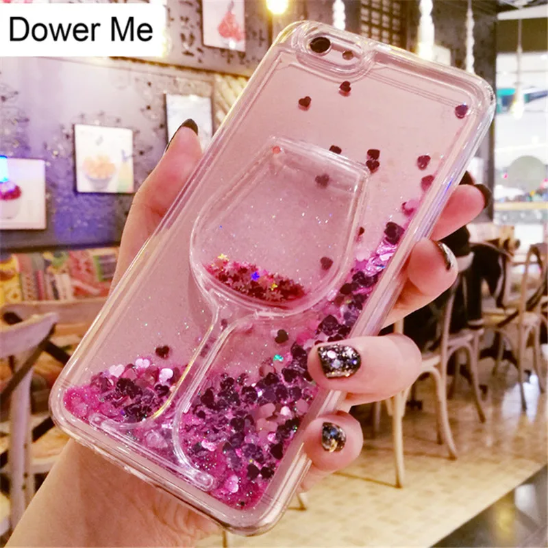 

Dower Me DIY Wine Glass Dynamic Liquid Glitter Sand Case For iPhone XS Max XR X 8 7 6 6S Plus Samsung Galaxy S9/8 Plus Note 9 8