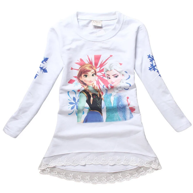 

Autumn Spring Fall Long Sleeve Lace Anna Elsa Cartoon New Toddler Girl Tops Girls T Shirt Little Girls Clothing 3027 4-10Y