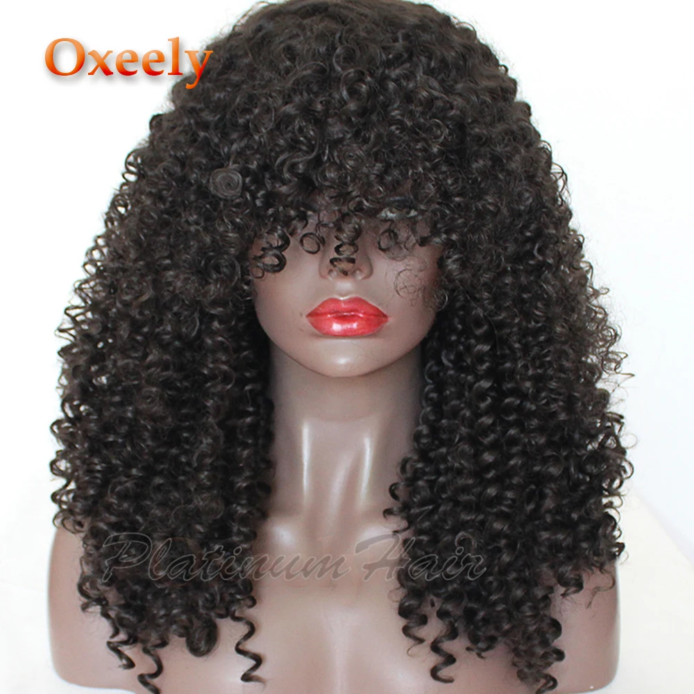 

Oxeely Natural Color Kinky Curly Synthetic Wigs for Black Women Afro Kinky Curly Wig With Bangs Heat Resistant Fiber Hair Wigs