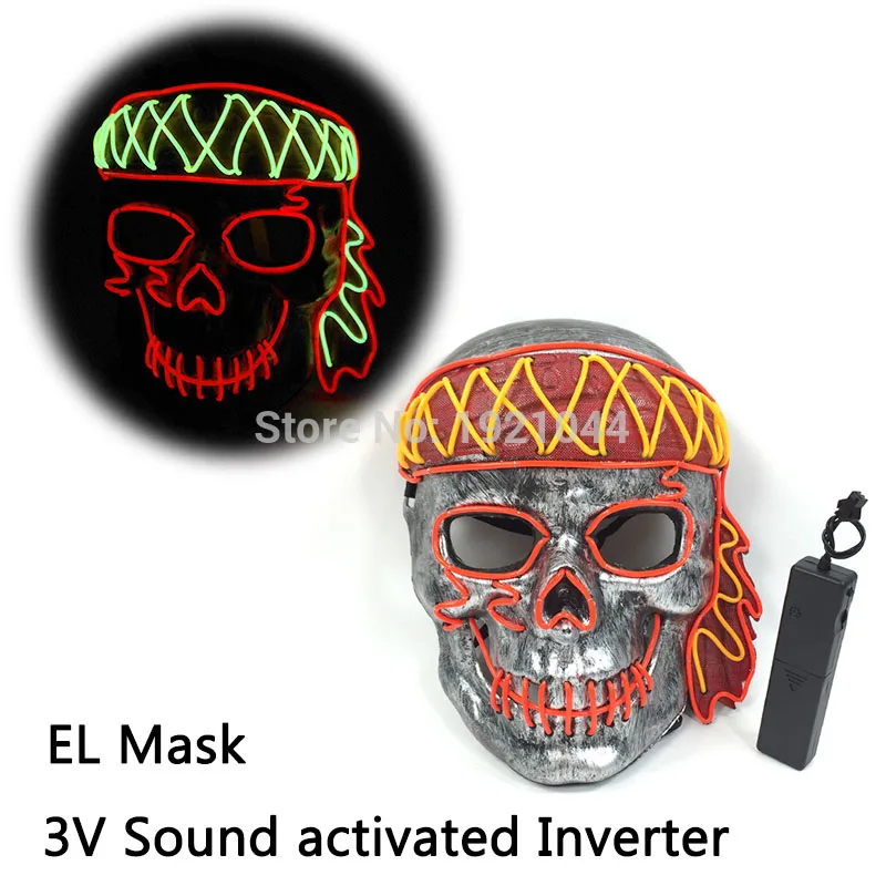 Новинка, 17 стилей, EL светящаяся Маска для костюма, EL маска, светодиодный, для Хэллоуина, вечерние, страшные, вечерние, декоративные, со звуком, активный драйвер - Цвет: Type 17